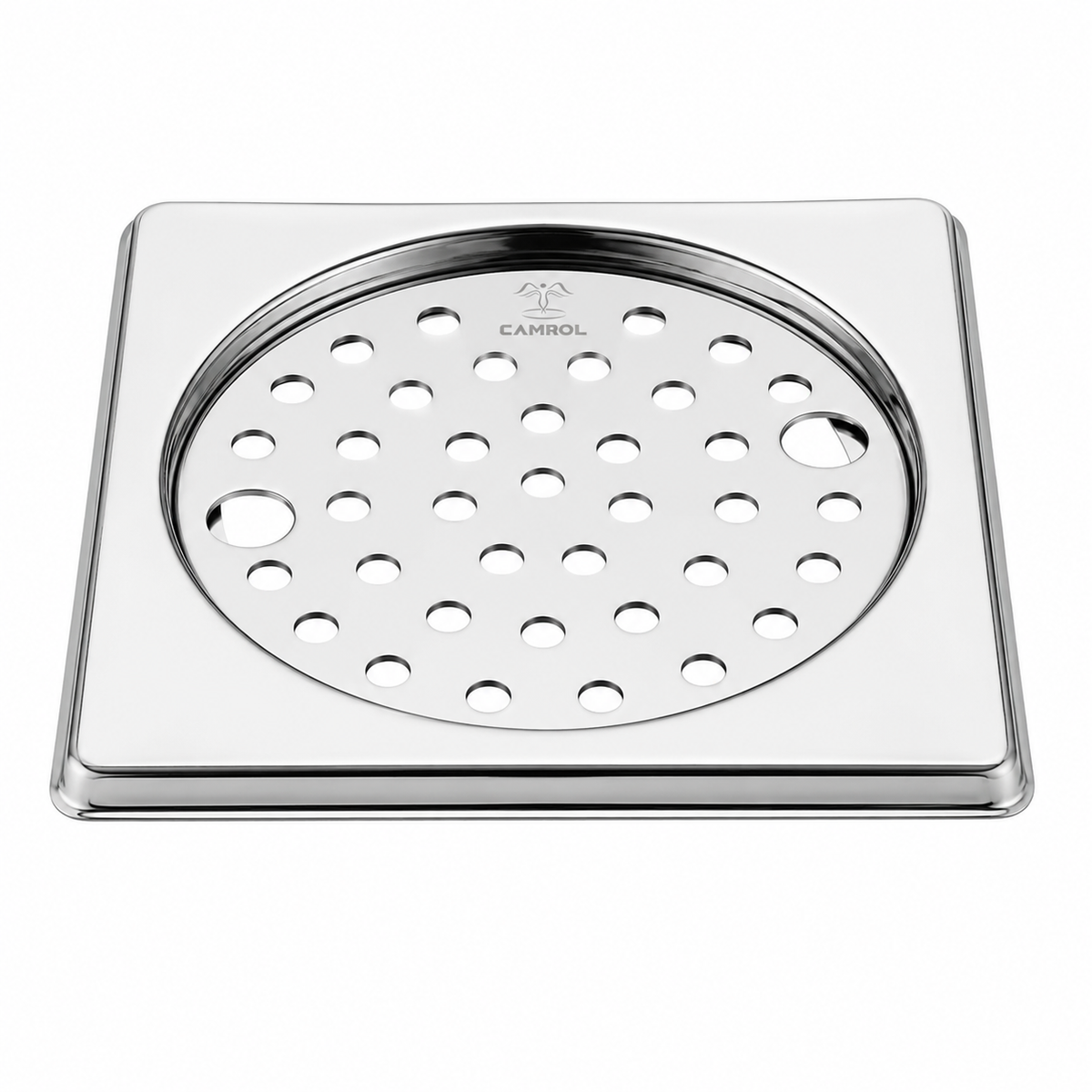 Camrol 5 x 5 Inches Stainless Steel Square Flat Cut Floor Water Drain |Premium Locking Square Plain & Hole Jali Grating Trap with Lock | Bathroom & Kitchen Drain Cover | Rust & Corrosion Resistant | Silver