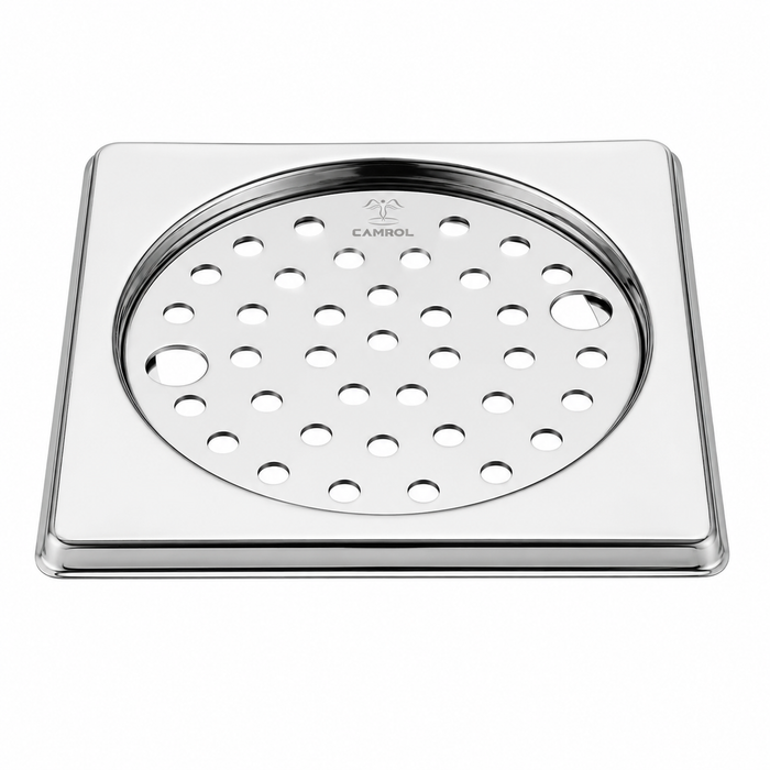 Camrol 5 x 5 Inches Stainless Steel Square Flat Cut Floor Water Drain |Premium Locking Square Plain & Hole Jali Grating Trap with Lock | Bathroom & Kitchen Drain Cover | Rust & Corrosion Resistant | Silver