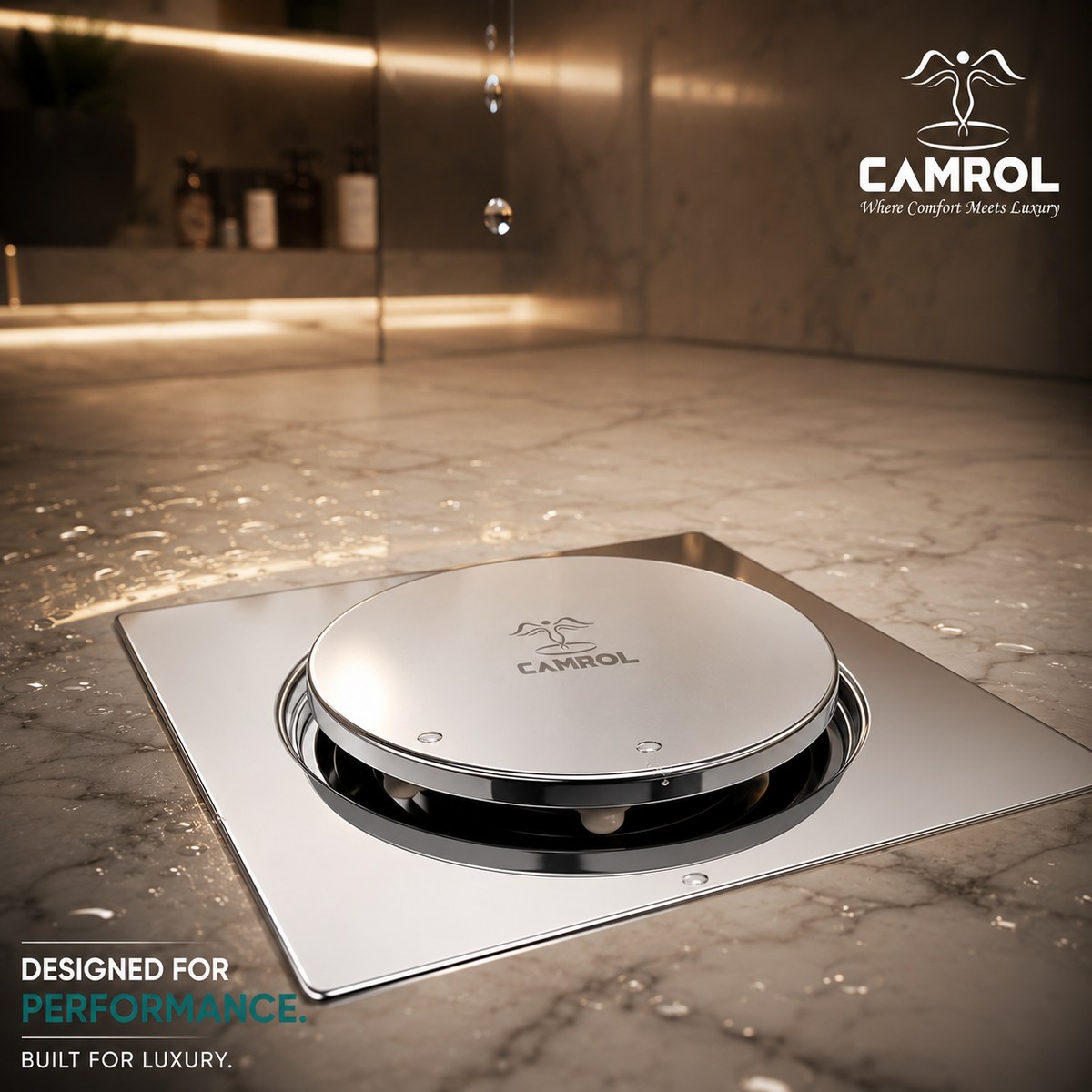 Camrol Stainless Steel Pop-Up Floor Drain | Anti-Foul & Anti-Cockroach | For Bathroom, Balcony, Roof, Terrace, Floor & Parking | Glossy Chrome