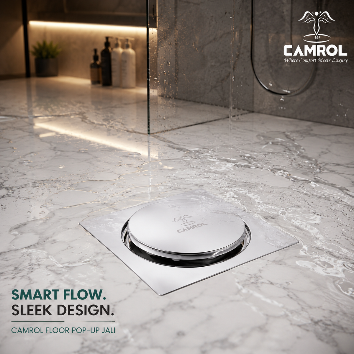 Camrol Stainless Steel Pop-Up Floor Drain | Anti-Foul & Anti-Cockroach | For Bathroom, Balcony, Roof, Terrace, Floor & Parking | Glossy Chrome