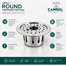 Camrol 5 Inches Round Floor Drain with Hole | 304 Grade Stainless Steel Drain Jali with Cockroach Trap | Floor Trap with Collar | Bathroom & Kitchen Drain Cover