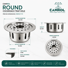 Camrol 5 Inches Round Floor Drain with Hole | 304 Grade Stainless Steel Drain Jali with Cockroach Trap | Floor Trap with Collar | Bathroom & Kitchen Drain Cover