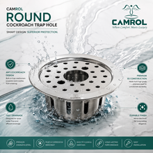 Camrol 5 Inches Round Floor Drain with Hole | 304 Grade Stainless Steel Drain Jali with Cockroach Trap | Floor Trap with Collar | Bathroom & Kitchen Drain Cover