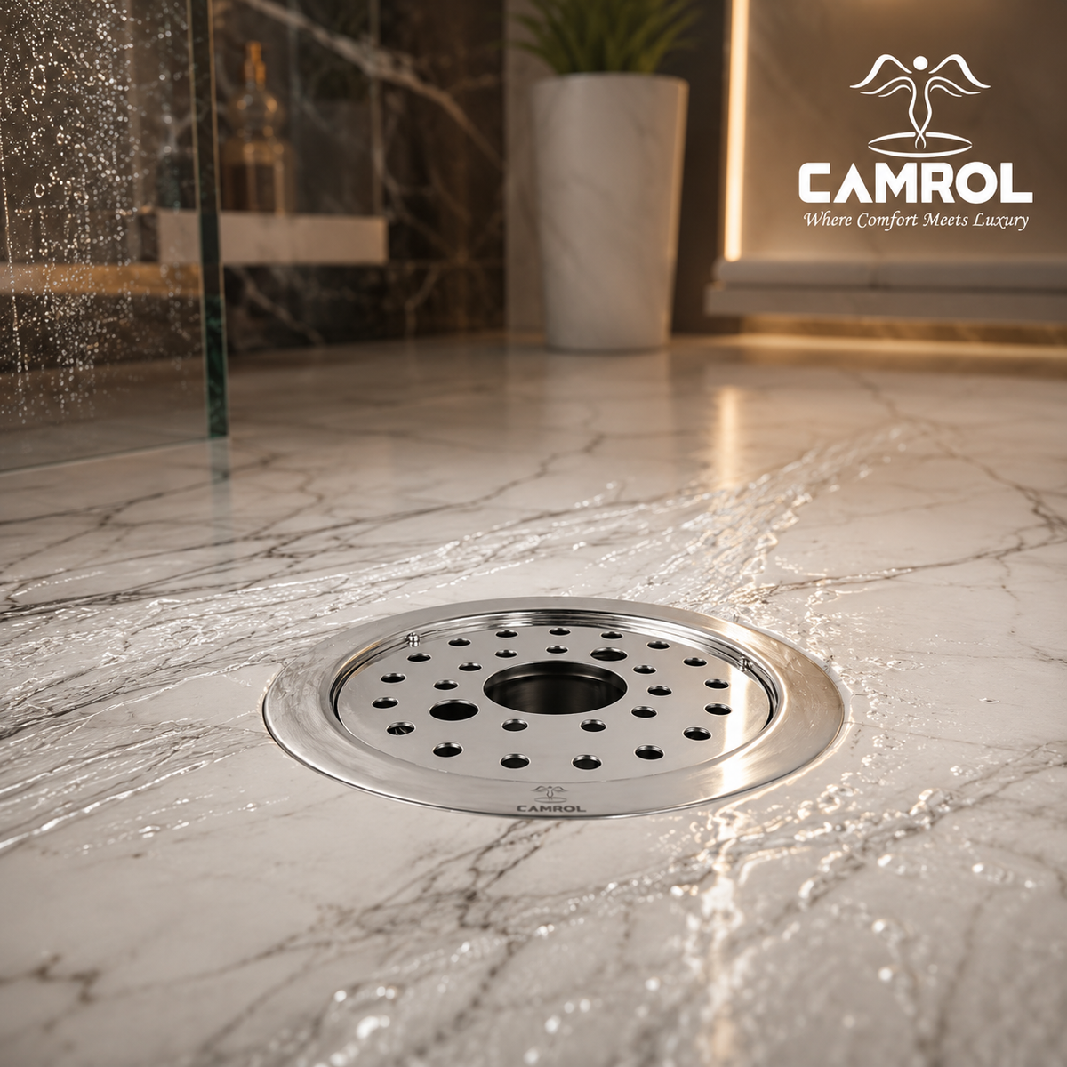 Camrol 5 Inches Round Floor Drain with Hole | 304 Grade Stainless Steel Drain Jali with Cockroach Trap | Floor Trap with Collar | Bathroom & Kitchen Drain Cover