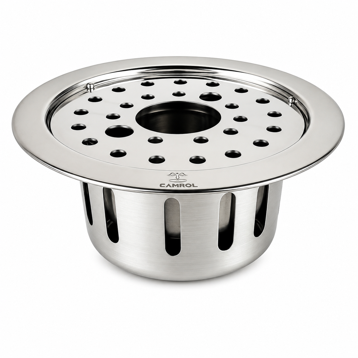Camrol 5 Inches Round Floor Drain with Hole | 304 Grade Stainless Steel Drain Jali with Cockroach Trap | Floor Trap with Collar | Bathroom & Kitchen Drain Cover