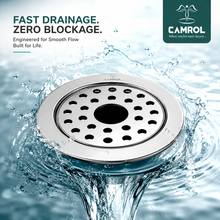 Camrol 5 x 5 Inches Stainless Steel Square Flat Cut Floor Water Drain | Premium Locking Round Jali Grating Trap with Lock | Bathroom & Kitchen Drain Cover | Rust & Corrosion Resistant | Silver