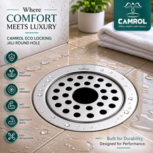 Camrol 5 x 5 Inches Stainless Steel Square Flat Cut Floor Water Drain | Premium Locking Round Jali Grating Trap with Lock | Bathroom & Kitchen Drain Cover | Rust & Corrosion Resistant | Silver