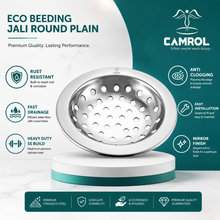 Camrol Eco Round Beeding Plain Jali | Stainless Steel Floor Drain Cover with Plain | Chrome Finish | Bathroom, Kitchen & Balcony Floor Drain