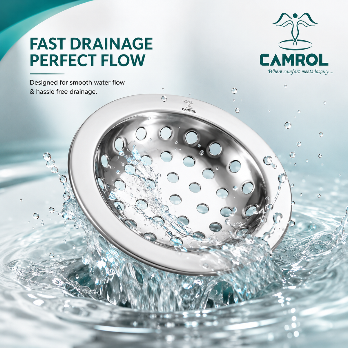Camrol Eco Round Beeding Plain Jali | Stainless Steel Floor Drain Cover with Plain | Chrome Finish | Bathroom, Kitchen & Balcony Floor Drain