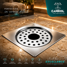 Camrol 5 x 5 Inches Stainless Steel Square Flat Cut Floor Water Drain | Premium Locking square Hole Jali Grating Trap with Lock | Bathroom & Kitchen Drain Cover | Rust & Corrosion Resistant | Silver
