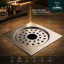 Camrol 5 x 5 Inches Stainless Steel Square Flat Cut Floor Water Drain | Premium Locking square Hole Jali Grating Trap with Lock | Bathroom & Kitchen Drain Cover | Rust & Corrosion Resistant | Silver