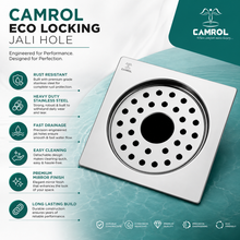 Camrol 5 x 5 Inches Stainless Steel Square Flat Cut Floor Water Drain | Premium Locking square Hole Jali Grating Trap with Lock | Bathroom & Kitchen Drain Cover | Rust & Corrosion Resistant | Silver