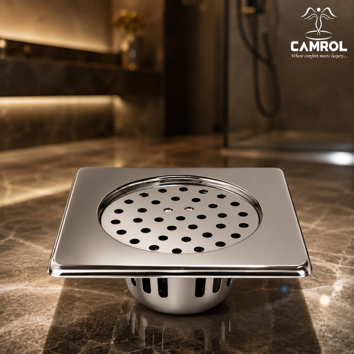 CAMROL Square Floor Drain with Cockroach Trap | 5 x 5 Inches Floor Drainer | 304-Grade Stainless Steel Floor Trap | Glossy Finish Drain Jali