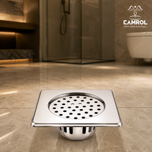CAMROL Square Floor Drain with Cockroach Trap | 5 x 5 Inches Floor Drainer | 304-Grade Stainless Steel Floor Trap | Glossy Finish Drain Jali