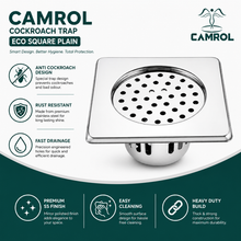 CAMROL Square Floor Drain with Cockroach Trap | 5 x 5 Inches Floor Drainer | 304-Grade Stainless Steel Floor Trap | Glossy Finish Drain Jali