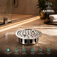 Camrol 5 Inches Round Floor Drain | 304 Grade Stainless Steel Drain Jali with Premium Cockroach Trap | Floor Trap with Collar | Bathroom & Kitchen Drain Cover