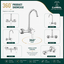 Camrol Brass Wall Mounted Sink Mixer | Single Lever Hot & Cold Kitchen Sink Mixer Tap | 360° Swivel Spout | Chrome | Water-Saving Aerated Flow