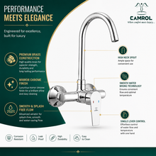 Camrol Brass Wall Mounted Sink Mixer | Single Lever Hot & Cold Kitchen Sink Mixer Tap | 360° Swivel Spout | Chrome | Water-Saving Aerated Flow