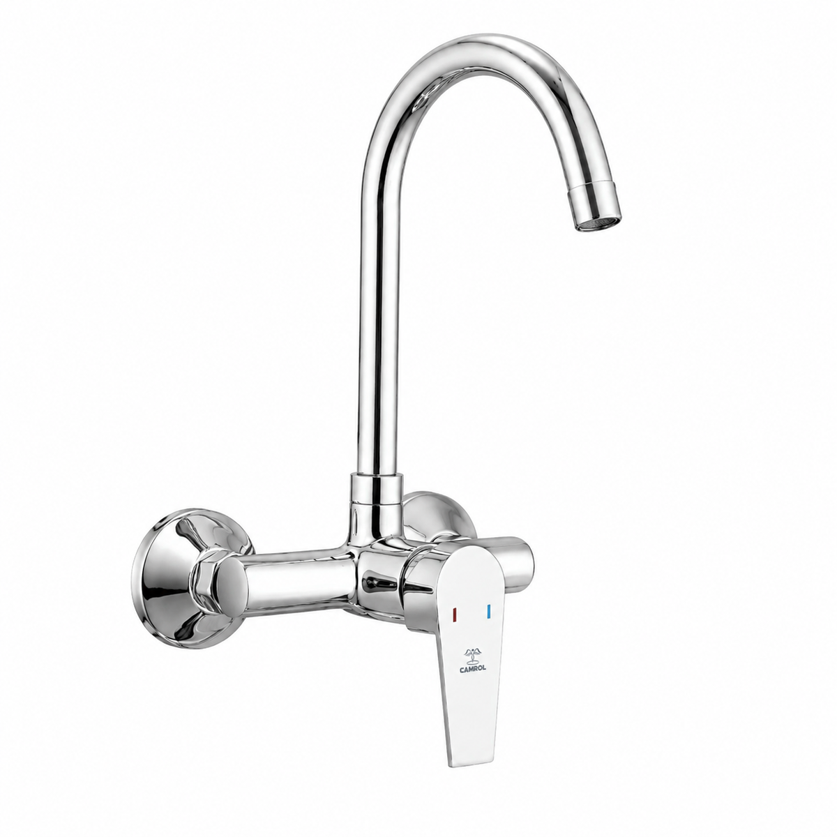 Camrol Brass Wall Mounted Sink Mixer | Single Lever Hot & Cold Kitchen Sink Mixer Tap | 360° Swivel Spout | Chrome | Water-Saving Aerated Flow