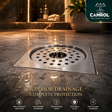Camrol Premium  Cockroach Trap Square Flat Cut Floor Drain | 304 Grade Stainless Steel Floor Drain Jali | 5 × 5 Inches | Floor Drainer with Cockroach Trap & Lock