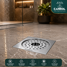 Camrol Premium  Cockroach Trap Square Flat Cut Floor Drain | 304 Grade Stainless Steel Floor Drain Jali | 5 × 5 Inches | Floor Drainer with Cockroach Trap & Lock