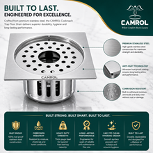 Camrol Premium  Cockroach Trap Square Flat Cut Floor Drain | 304 Grade Stainless Steel Floor Drain Jali | 5 × 5 Inches | Floor Drainer with Cockroach Trap & Lock