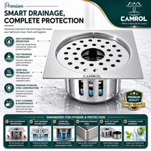 Camrol Premium  Cockroach Trap Square Flat Cut Floor Drain | 304 Grade Stainless Steel Floor Drain Jali | 5 × 5 Inches | Floor Drainer with Cockroach Trap & Lock