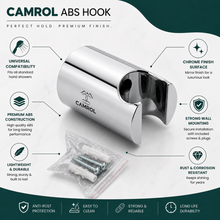 Camrol Heavy Duty Stainless Steel ABS Hook Health Faucet Holder | Universal Jet Spray Stand | Wall Mounted | Rust Resistant | Chrome Finish | Includes Screws & Wall Plugs