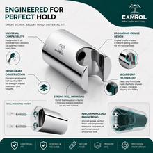 Camrol Heavy Duty Stainless Steel ABS Hook Health Faucet Holder | Universal Jet Spray Stand | Wall Mounted | Rust Resistant | Chrome Finish | Includes Screws & Wall Plugs