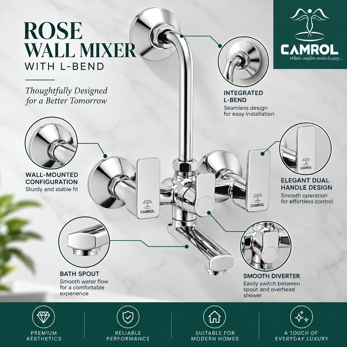 Camrol Rose Wall Mixer With L-Bend