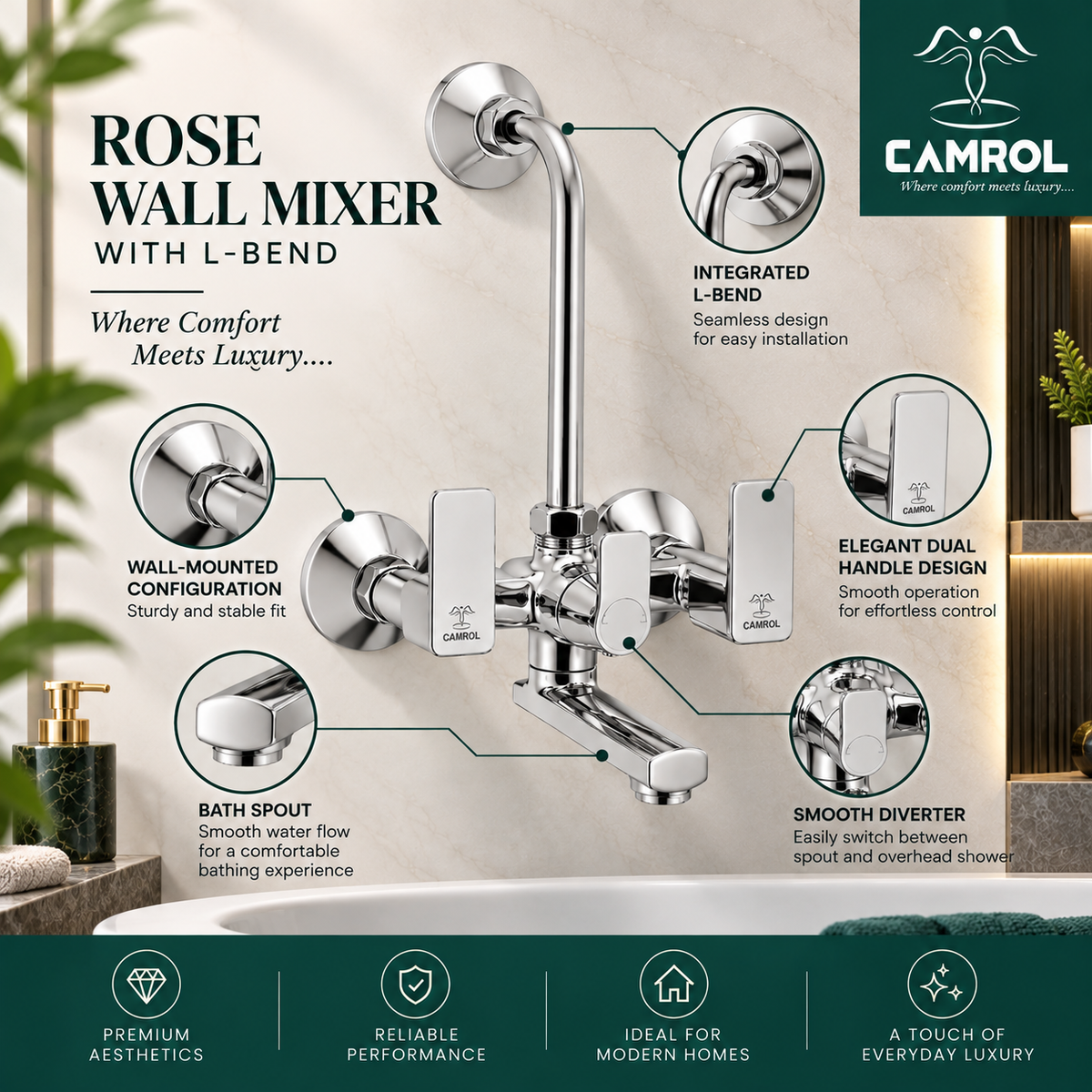 Camrol Rose Wall Mixer With L-Bend