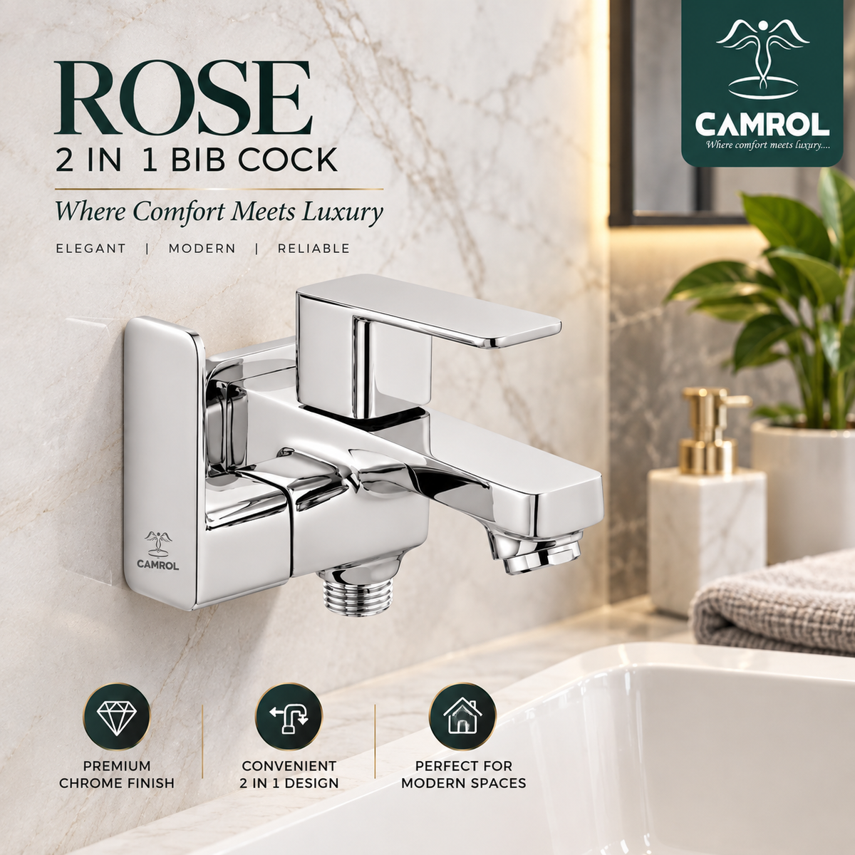 Camrol Rose 2 in 1 Bib Cock With C.p Flange