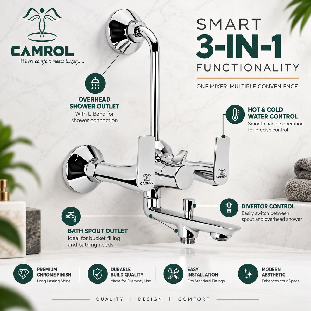Camrol Eagle 3 in 1 Wall Mixer With L-Bend