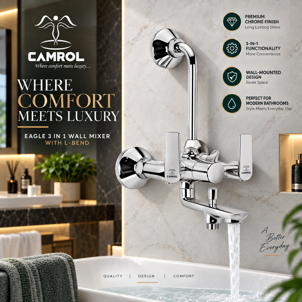 Camrol Eagle 3 in 1 Wall Mixer With L-Bend