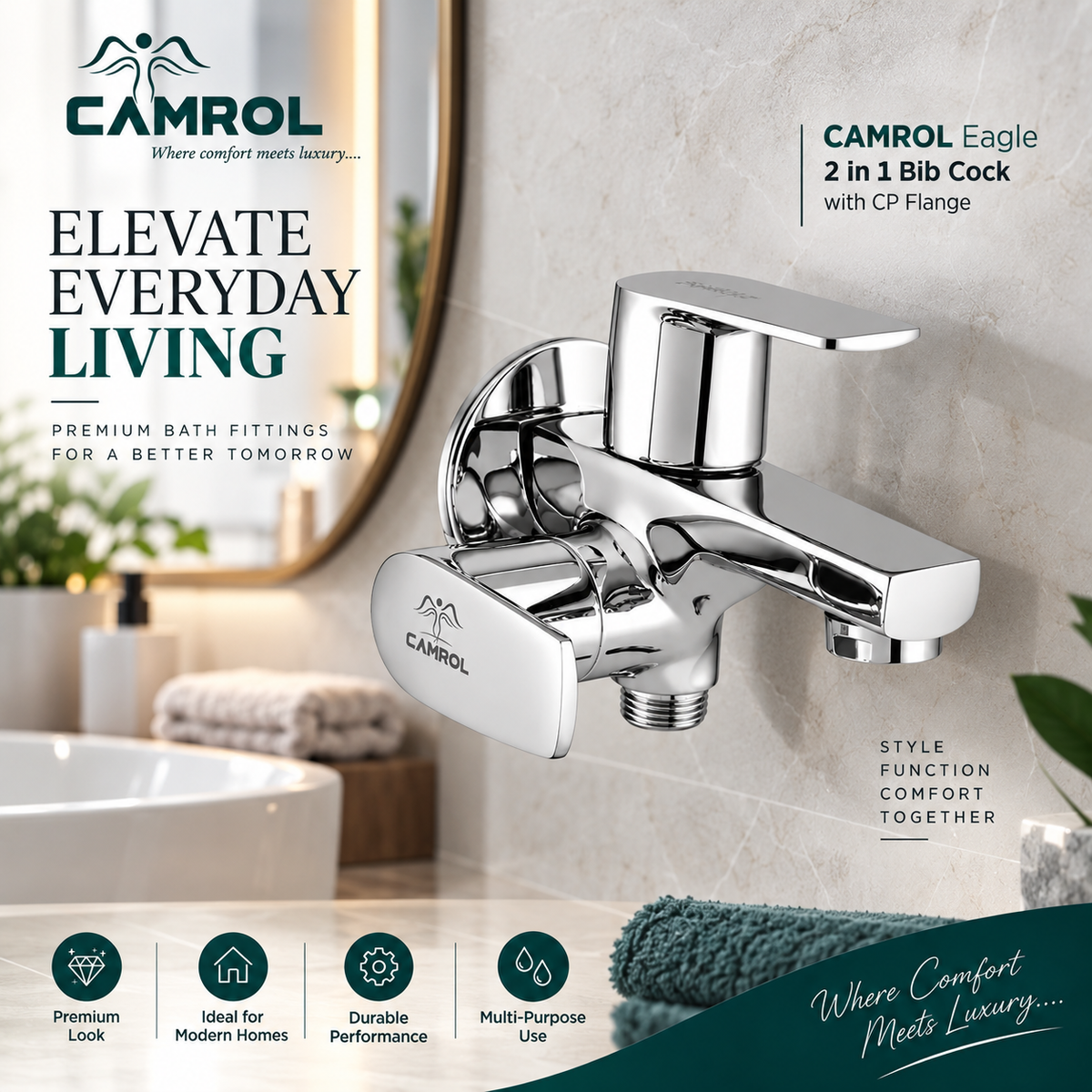 Camrol Eagle 2 in 1 Bib Cock With C.p Flange