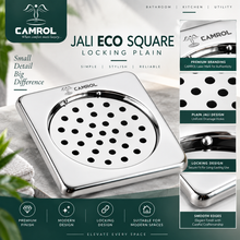 CAMROL 5x5 Inches Square Floor Drain | Stainless Steel 304 Grade Floor Trap Jali/Drain Cover | Anti-Rust, Satin Finish & Locking Design