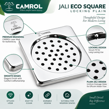 CAMROL 5x5 Inches Square Floor Drain | Stainless Steel 304 Grade Floor Trap Jali/Drain Cover | Anti-Rust, Satin Finish & Locking Design
