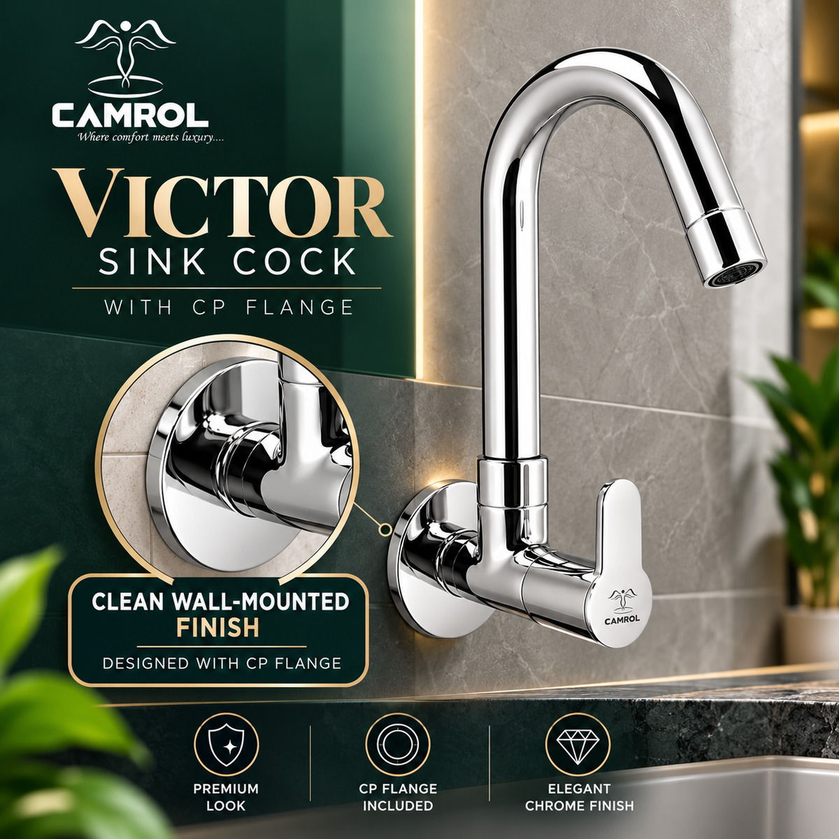 Camrol Victor Sink Cock With C.p Flange