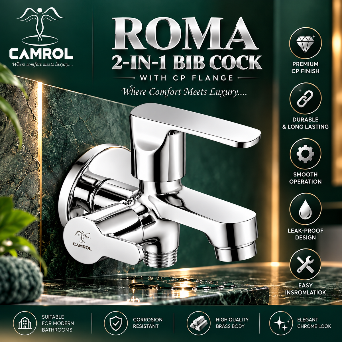 Camrol Roma 2 in 1 Bib Cock With C.p Flange
