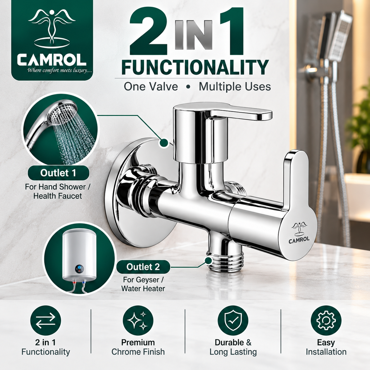 Camrol Victor 2 in 1 Angle Valve With C.p Flange
