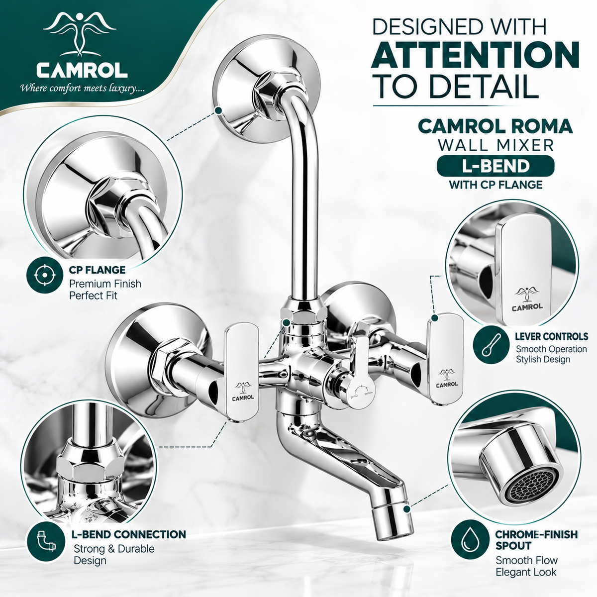 Camrol Roma Wall Mixer With L-Bend
