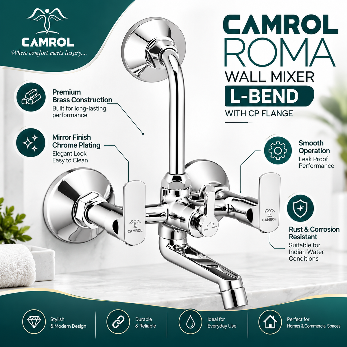 Camrol Roma Wall Mixer With L-Bend