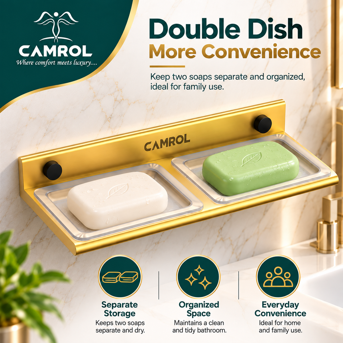 ALU DOUBLE SOAP DISH GOLD