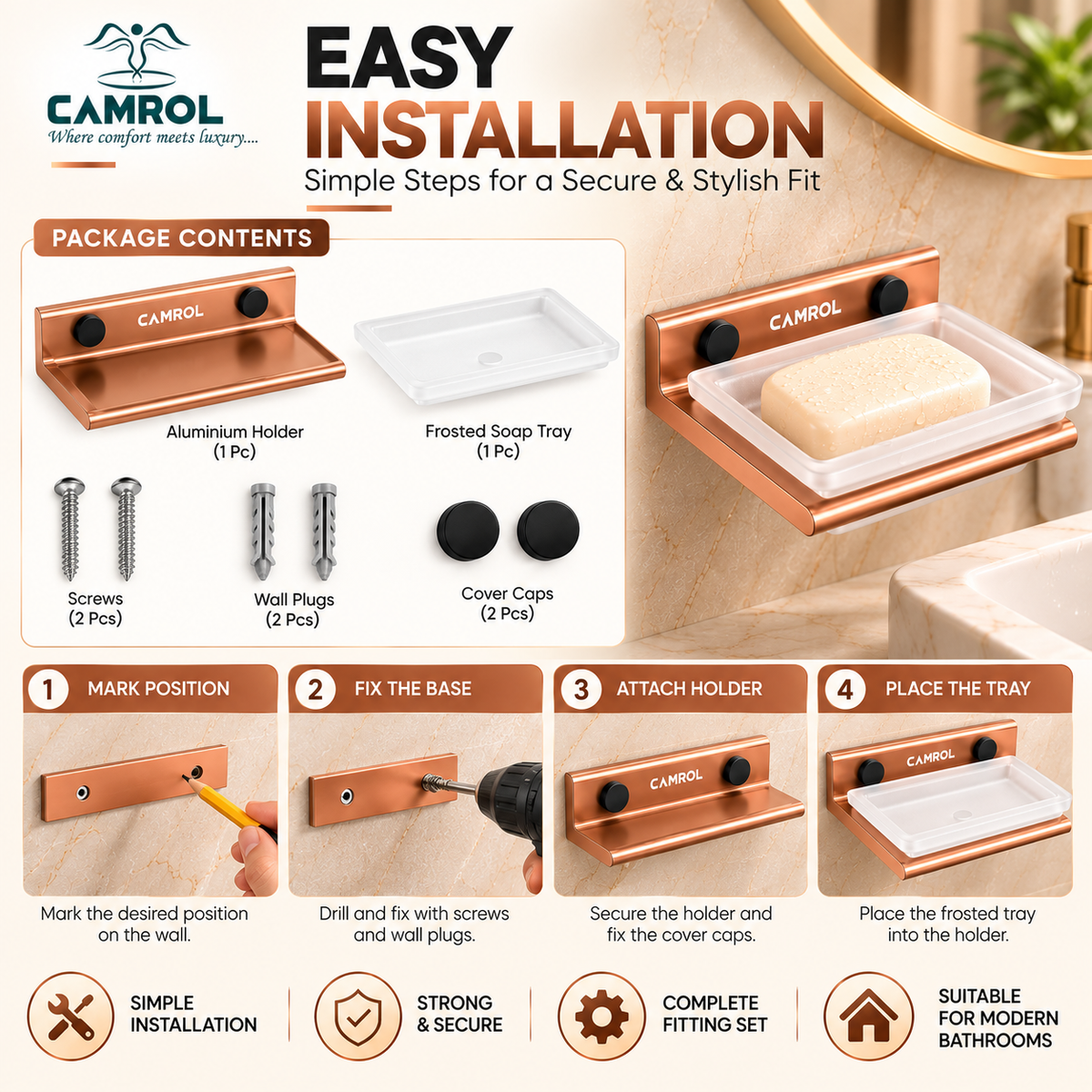 ALU SINGLE SOAP DISH ROSE GOLD
