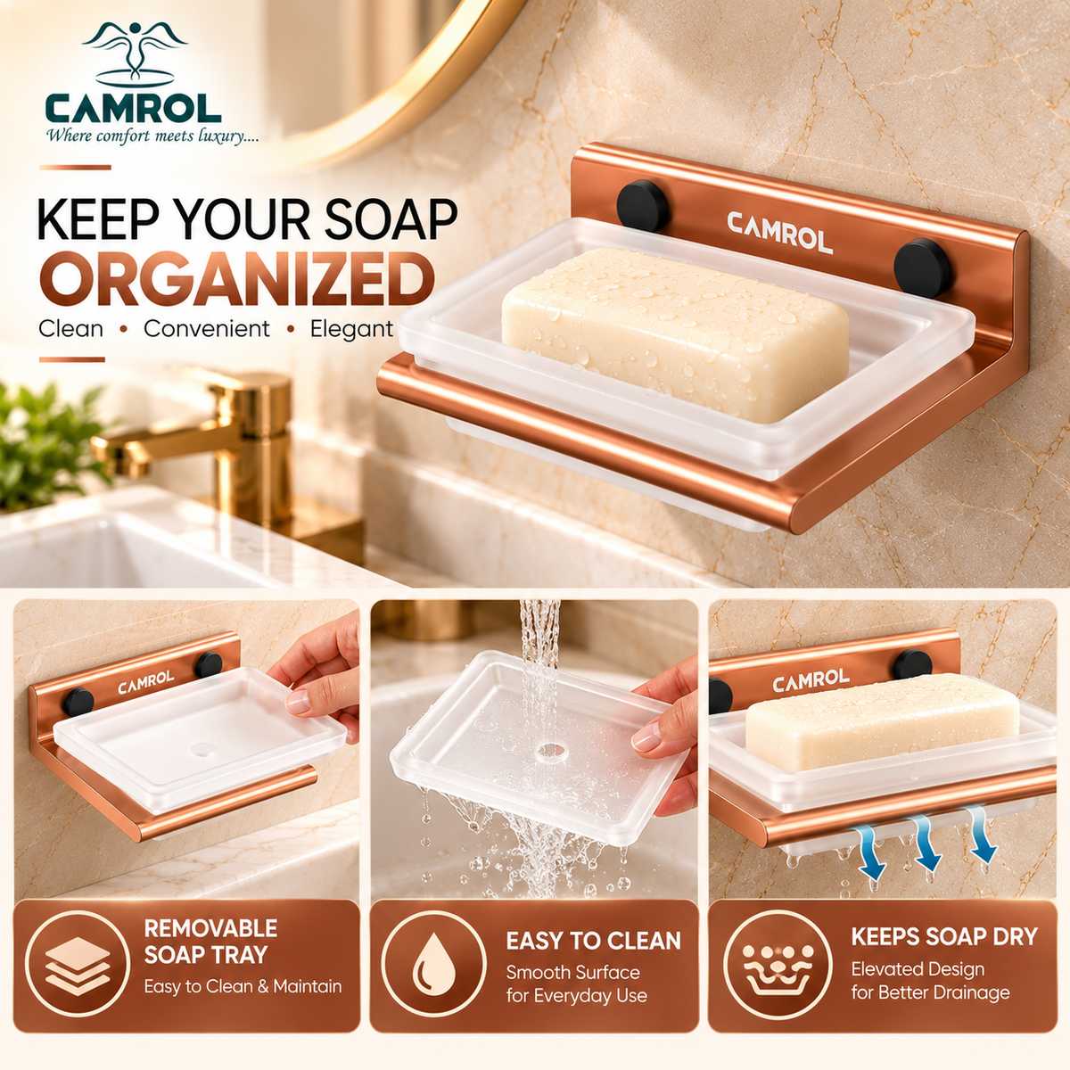 ALU SINGLE SOAP DISH ROSE GOLD