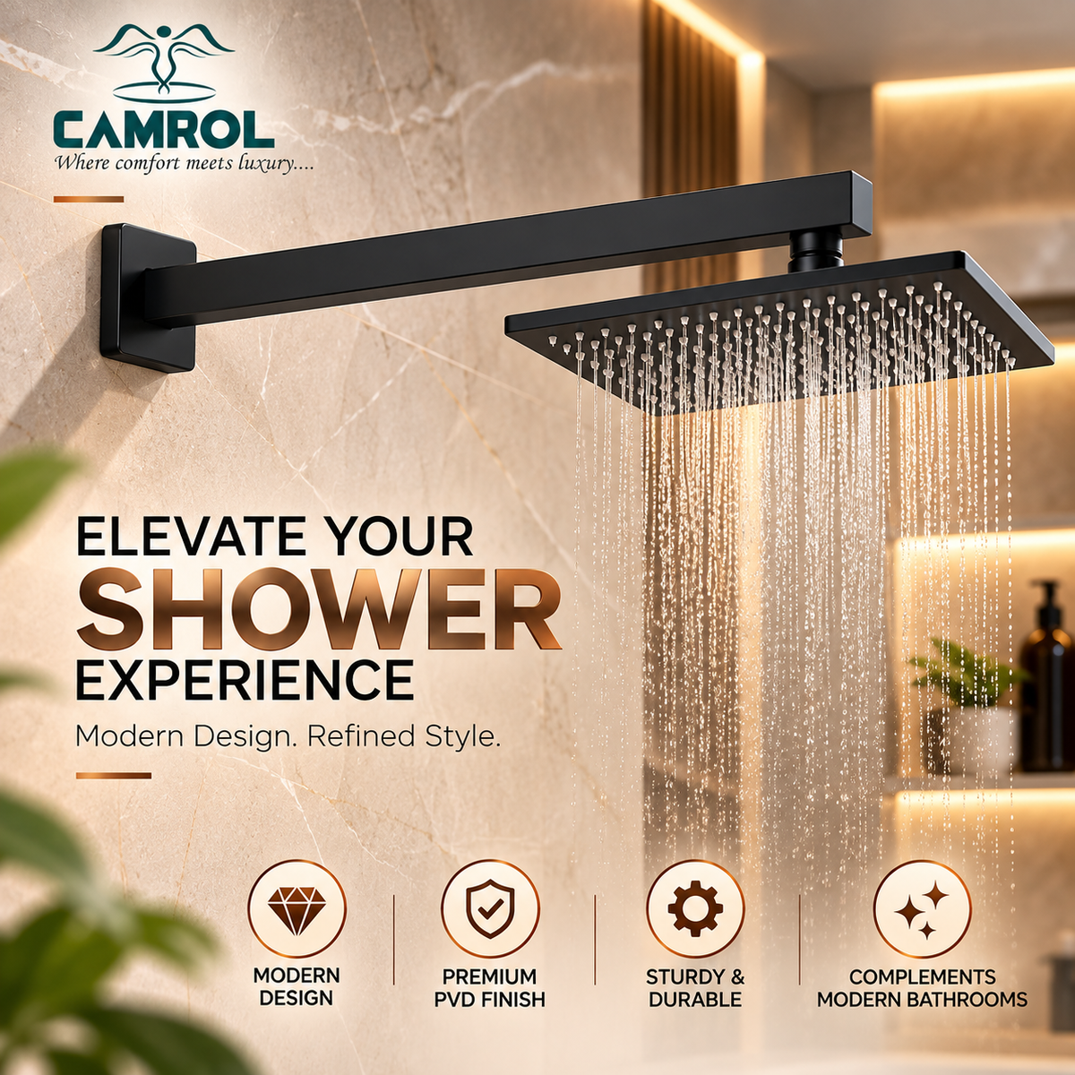 Camrol SHOWER ARM PVD Black  18"
