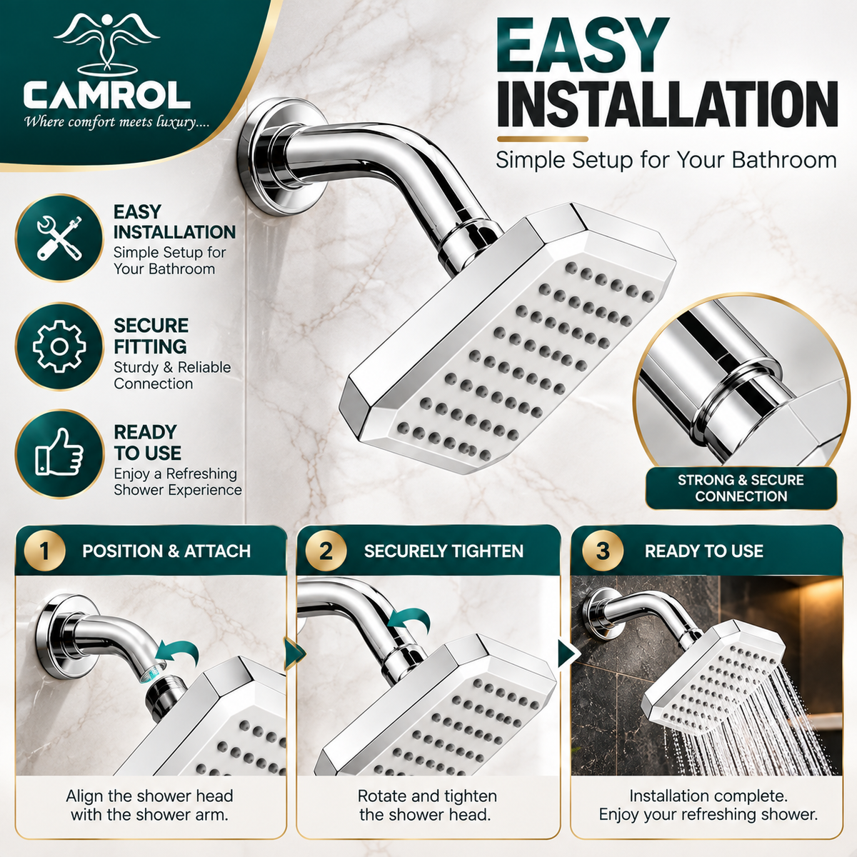 Camrol Shower ABS Overhead Chrome Shower