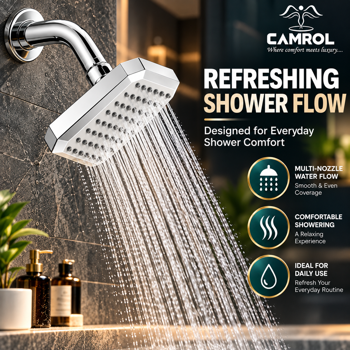 Camrol Shower ABS Overhead Chrome Shower