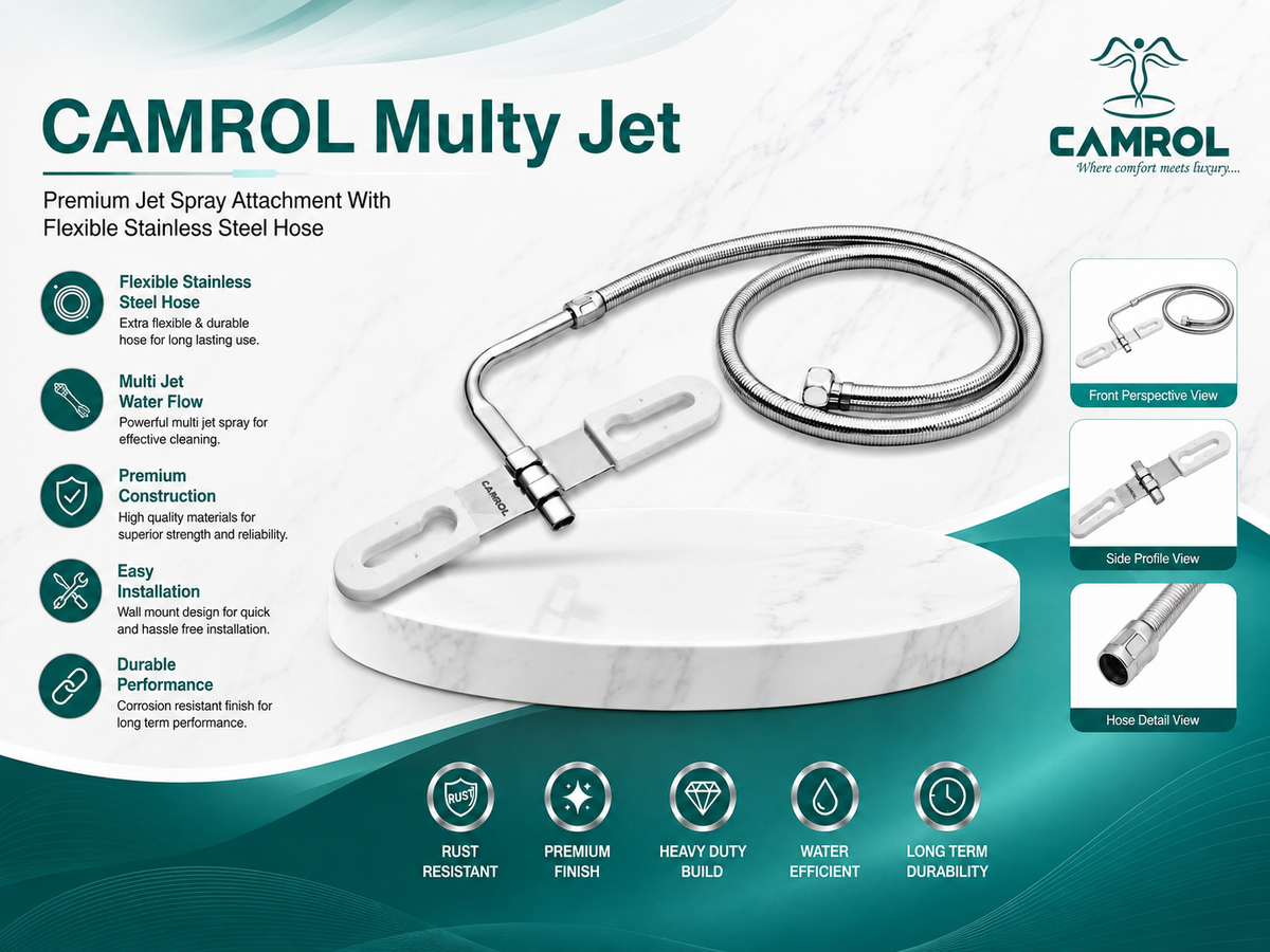 Camrol 304 Stainless Steel Jet Spray | Hands-Free Jet Spray for Toilet Seat | Chrome | Full Set