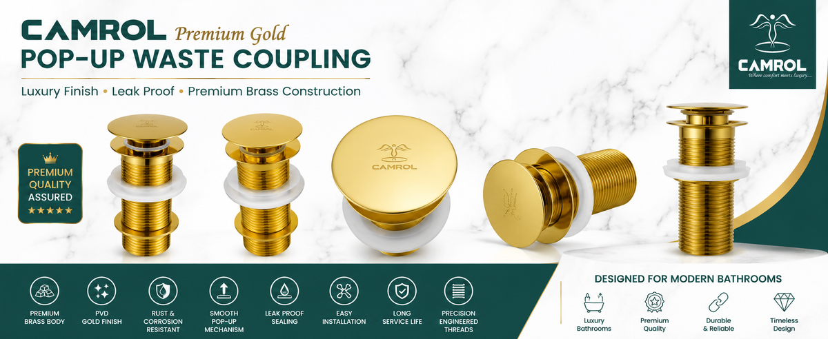 Camrol Brass Golden Pop-Up Waste Coupling for Wash Basin | Gold Glossy